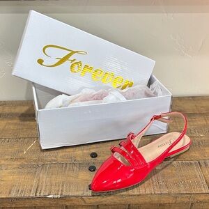 Forever -Red Patent Pointed Slingback Flats